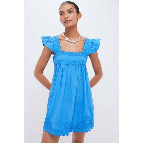 JULIET DUNN Cornflower Poplin Baby Doll Dress with Ric Rac Embroidery Sz 1 NWT - Picture 1 of 4